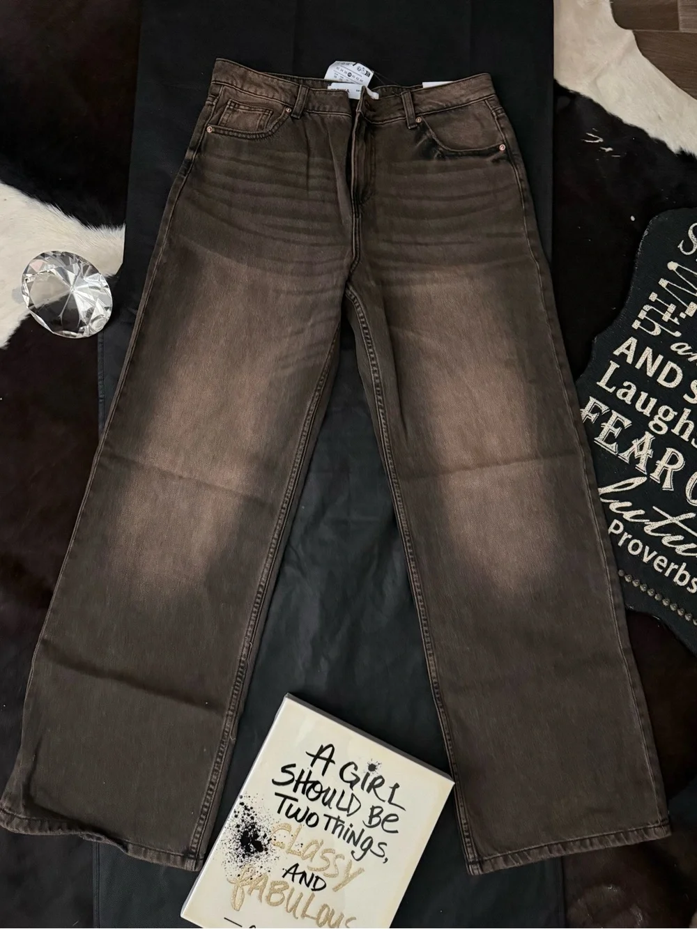 Bershka Men's Bootcut Jeans in Washed Brown